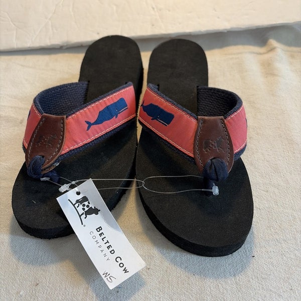 Brand New Womens Size 5 Belted Cow Whale Design Flip Flops Sandals