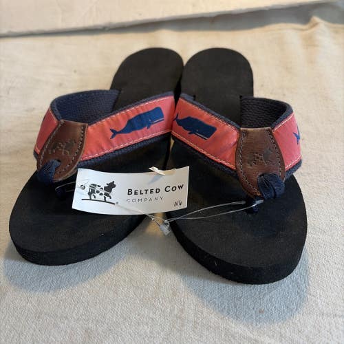 Brand New Womens Size 6 Belted Cow Whale Design Flip Flops Sandals   MSRP $40