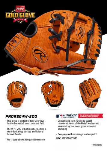 New 2026 March GOTM Rawlings RH Infield Heart of the Hide Baseball Glove 11.5"