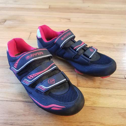 Gavin Cycling Spin Shoes Mens/Womens Black Silver Red US 9 /EU 42