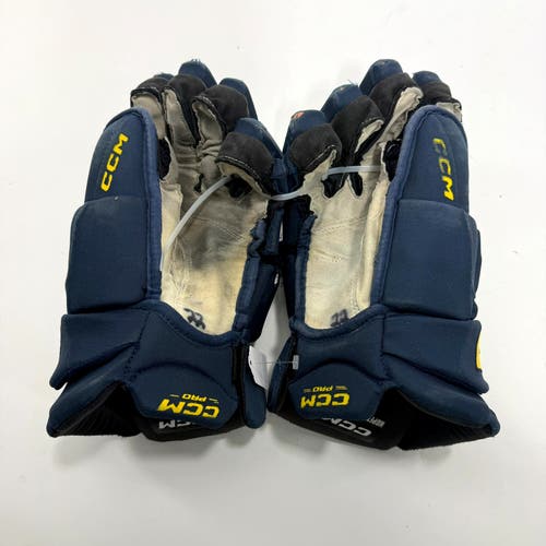 Used Navy and Yellow CCM Jetspeed FT8 Pro Gloves | 15" | A52