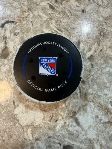 Mika Zibanejad New York Rangers Game Used Goal Puck from 10/5/2022 vs Bruins