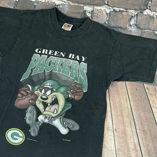Vintage 1997 Green Bay Packers Taz T-Shirt Warner Bros Looney Toons YOUTH 14-16