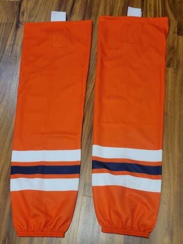 Pro Stock Edge Style Ice Hockey Socks Adult Orange with White and Navy New