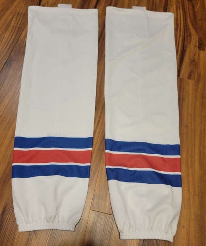 Pro Stock Edge Style Ice Hockey Socks Adult White with Blue and Red New