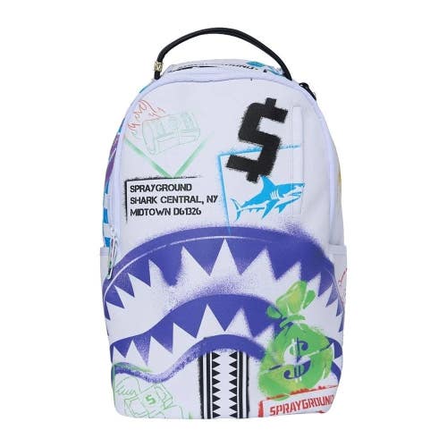 Sprayground Shark Central Stencils White Dlxsv Backpack Unisex Multi Bag SPR29