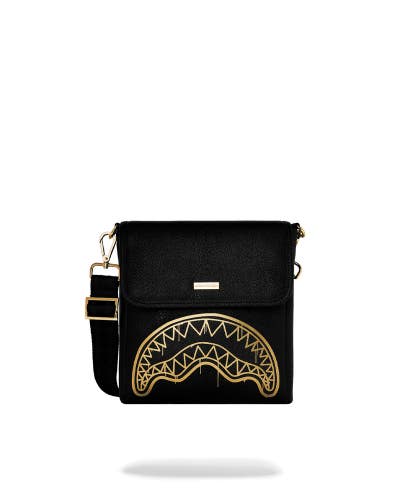 Sprayground Gold FANG Messenger Sling Bag Unisex Black Crossbody Strap SPR221