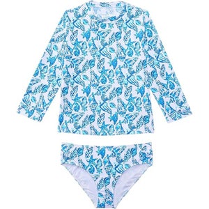 Lilly Pulitzer Bobby Rashguard Set Girls 10 Blue White Printed Swimwear DDR2448