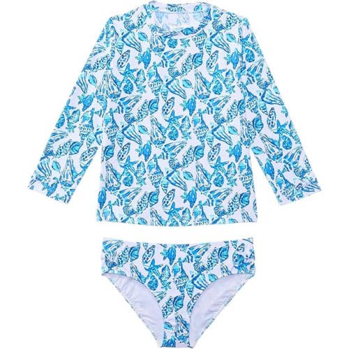 Lilly Pulitzer Bobby Rashguard Set Girls 10 Blue White Printed Swimwear DDR2448