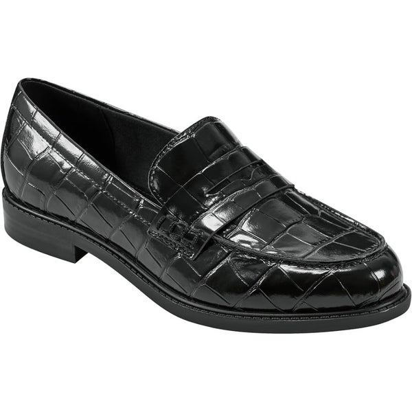 Marc Fisher Ilithia Penny Loafer Womens 7 Black Crocodile Slip On Shoes HAWK3045