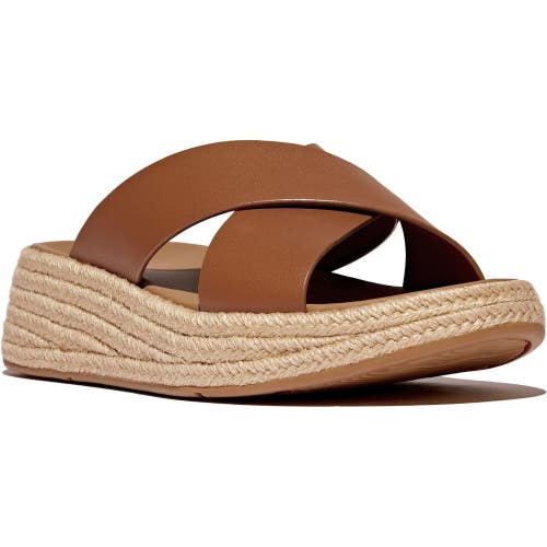 FitFlop F-Mode Sandals Womens US 7 Brown Leather Cross Strap Espadrille HAWK3049