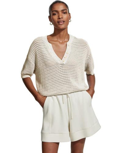 Varley Callie Top Women's M Egret 100% Cotton Open Knit Dropped Shoulder DDR2386