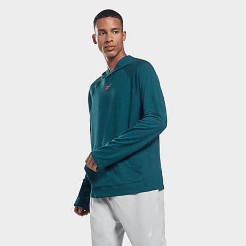 Reebok Workout Ready Hoodie Mens Large Midnight Pine Performance Pullover KFC469