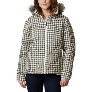 Columbia Icy Heights II Jacket Women's XS Chalk Houndstooth Down Hooded KFC412
