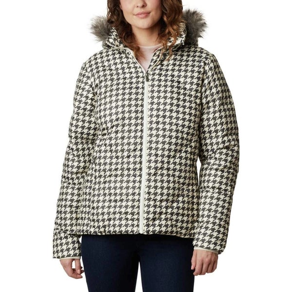 Columbia Icy Heights II Jacket Women's XS Chalk Houndstooth Down Hooded KFC412