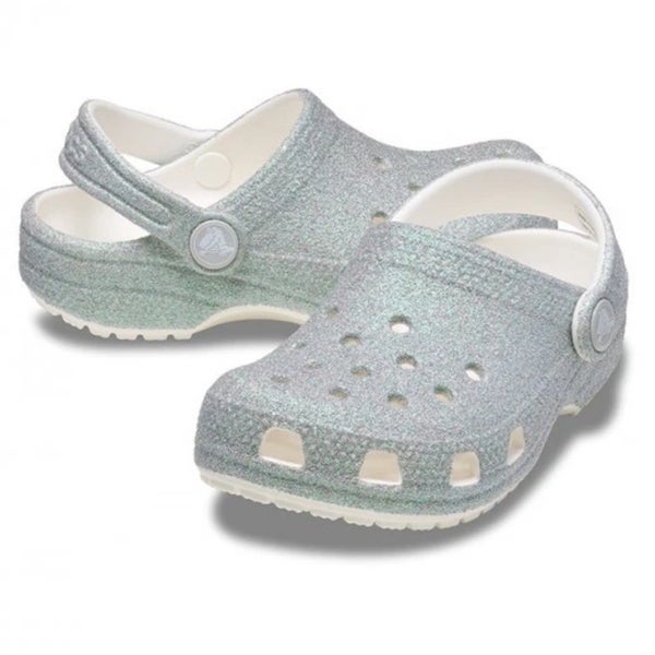 Crocs Classic 210985-100 Clogs Toddler 9 White Iridescent Glitter Shoes HAWK3054