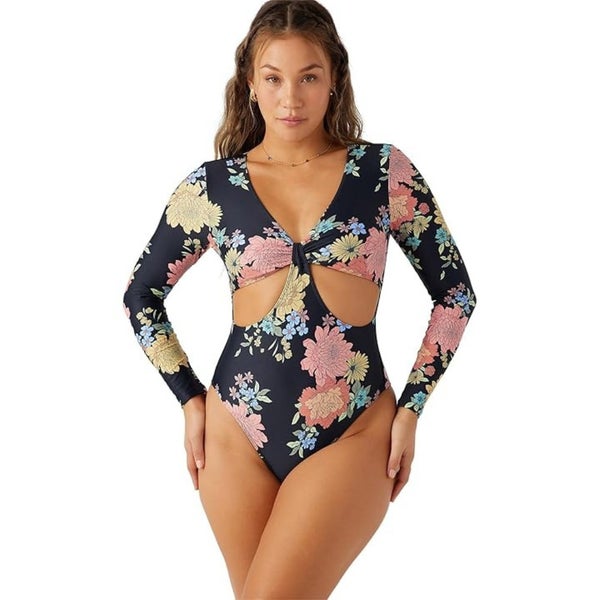 O'Neill Kali Swimsuit Women's Medium Black Floral Cutout One Piece Beach DDR2706