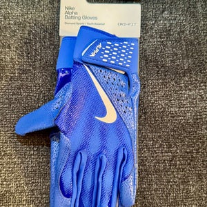 Nike Alpha Batting Gloves Blue Youth Medium NEW