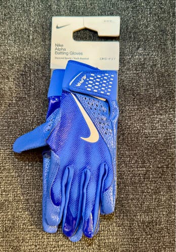 Nike Alpha Batting Gloves Youth Medium Blue Dri-FIT Baseball / Softball NEW