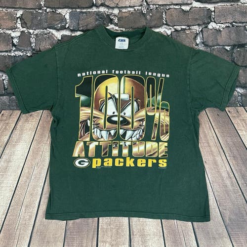 Vintage 1998 Green Bay Packers Taz T-Shirt Warner Bros Looney Toons YOUTH 14/16