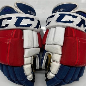 CCM HG97 (JETSPEED) PRO STOCK CUSTOM HOCKEY GLOVES 14" NEW YORK RANGERS KAKKO USED
