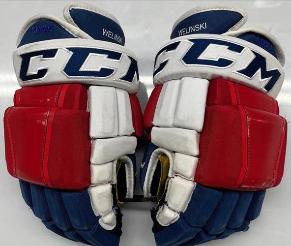 CCM HG97 (JETSPEED) PRO STOCK CUSTOM HOCKEY GLOVES 14" NEW YORK RANGERS KAKKO USED