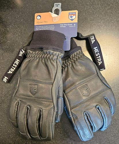 (NEW) Hestra Ergo Grip Vernum 5-Finger Alpine Pro Unisex Ski Gloves - Black - 9