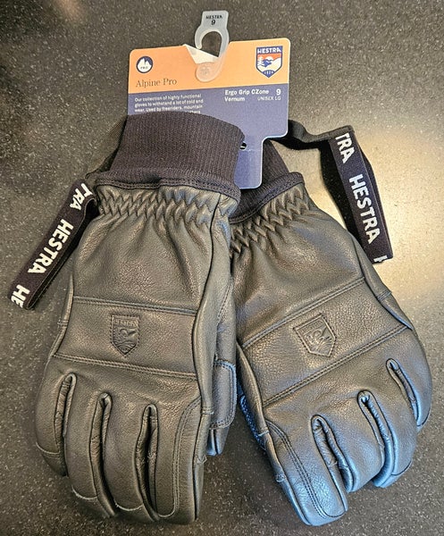 (NEW) Hestra Ergo Grip Vernum 5-Finger Alpine Pro Unisex Ski Gloves - Black - 9