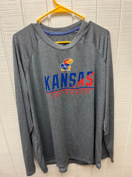 Champion Kansas Jayhawks NCAA Grey Graphic Print Long Sleeve Tee Men’s 2XL