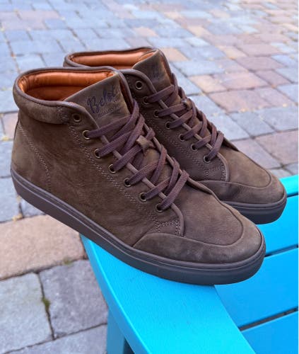 MENS BELSTAFF RALLY KHAKI GREEN SUEDE HIGH-TOP SNEAKERS US SIZE 11 - GENTLY USED