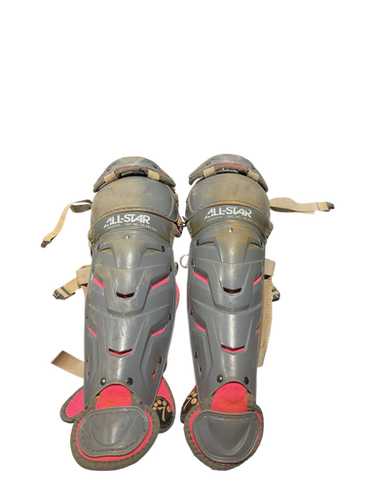 Used All-Star GREY SHIN GUARDS Catchers Leg Guards Graphite And Pink Intermed 11834-S000045623