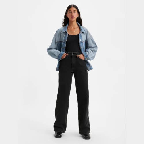 Levi's Premium Ribcage A6081-0001 Jeans Women's 25X32 Black Wide Leg KFC595