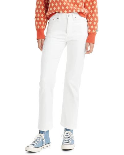 Levi's Wedgie Jeans Women 30X28 White Denim Straight Leg Button Fly Ankle KFC544