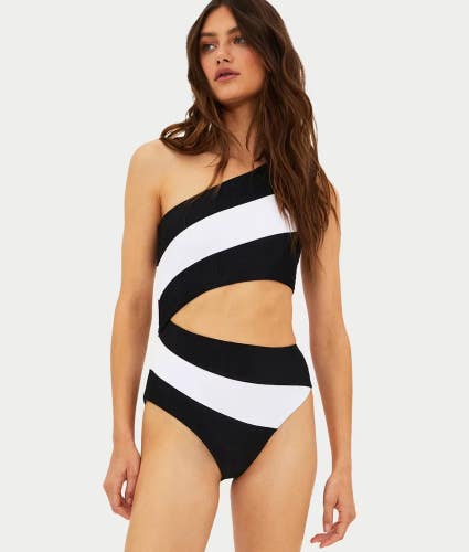 Beach Riot Joyce Swimsuits Women's Small Black White Stretch One Piece DDR2511
