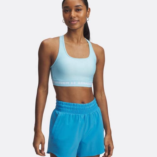 Under Armour Sports Bra Women's Small Blue Stretch Crossback Mid Impact DDR2532