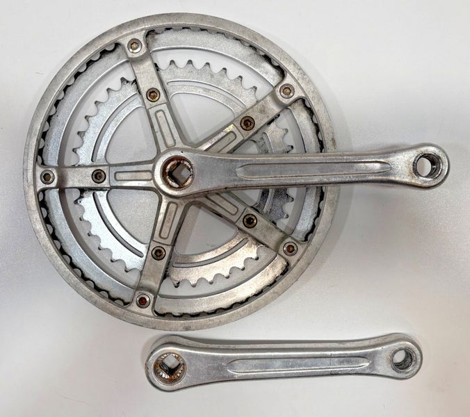 Vintage 1980s SR Japan 165mm 50/40 Silver Aluminum Double Crankset Steel Rings