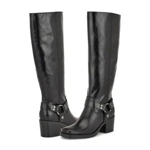 Nine West Koop Boots Women's US 7.5 Black Leather Block Heel Knee High RHS7667