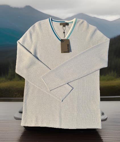 g/Fore Golf Sweater Baja Blue White Aqua Mens medium New W/ tags $295 100% Wool