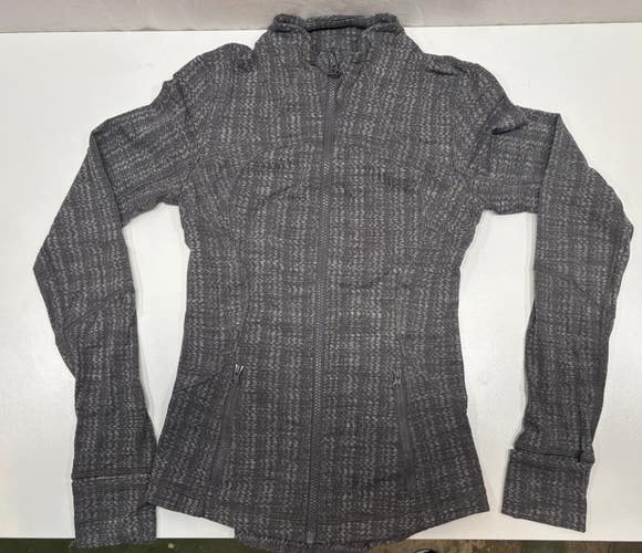 Lululemon Forme Stipled Gray Full-Zip Jacket Thumb Hook Cuffs Size 6 EXCELLENT
