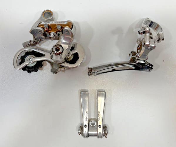RARE Vintage Suntour LePree Gold Rear & Bottom Pull Front Derailleurs +Shifters