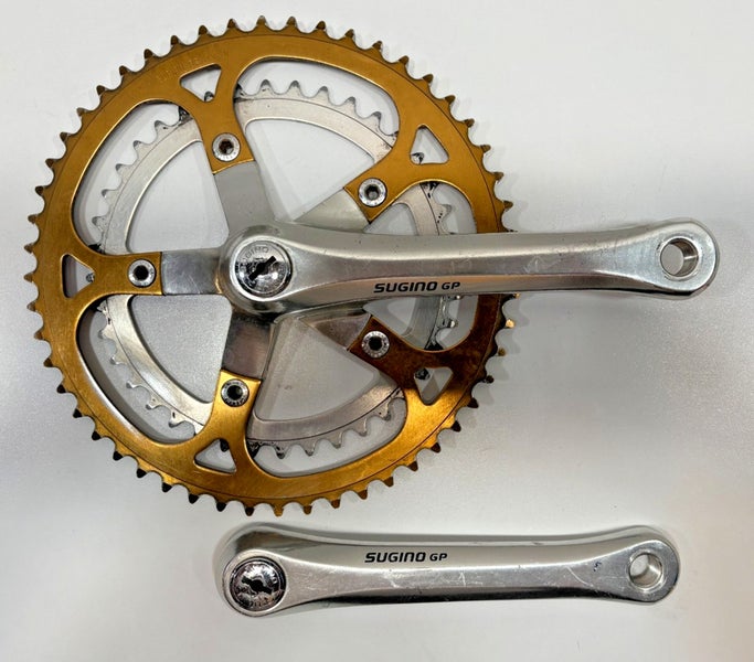 Vintage Sugino GP 165mm 52/40 Aluminum Double Crankset Bronze Large Ring +Caps