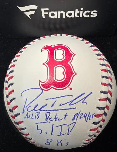 Red Sox PAYTON TOLLE LE 5/5 "MLB DEBUT 8/29/25" Autographed Baseball FANATICS