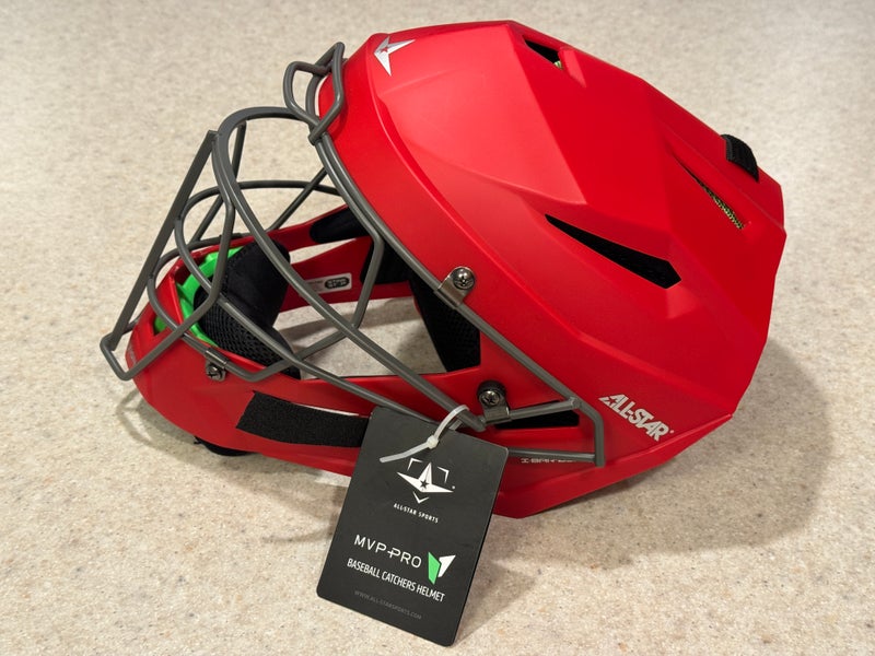 All Star Catcher's Mask - MVP PRO LT Headgear Scarlet Red Intermediate 7 - 7 1/2 (New)