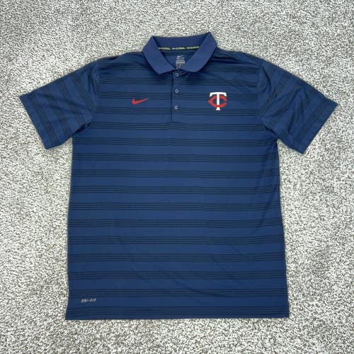 Minnesota Twins Shirt Mens XL Navy Blue MLB Baseball Nike Dri-FIT Polo Striped
