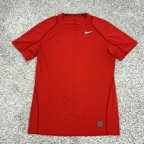 Nike Pro Shirt Mens Large Red Dri-FIT Fitted Short Sleeve Athletic Training Top