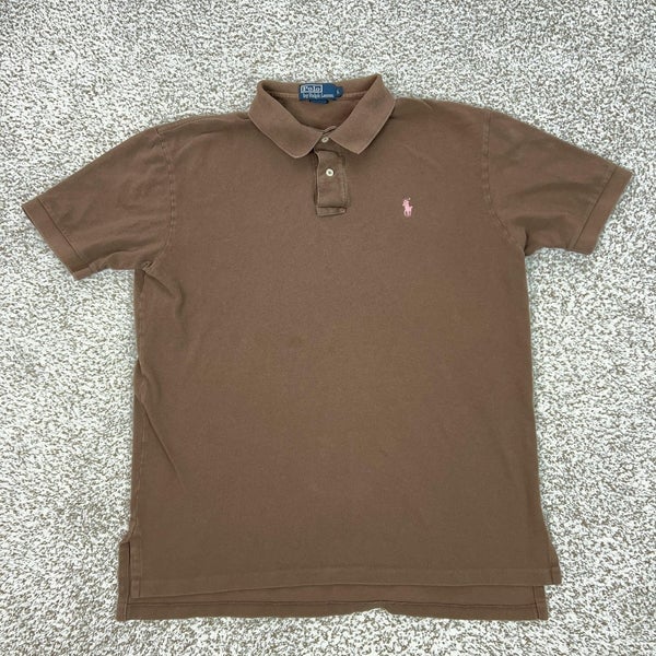 Polo Ralph Lauren Polo Shirt Mens Large Brown Cotton Pink Pony Logo Casual Top