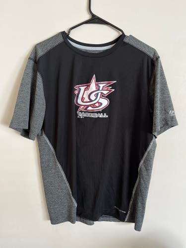 Majestic Cool Base USA Baseball Men’s Large Navy/Grey Graphic Tee