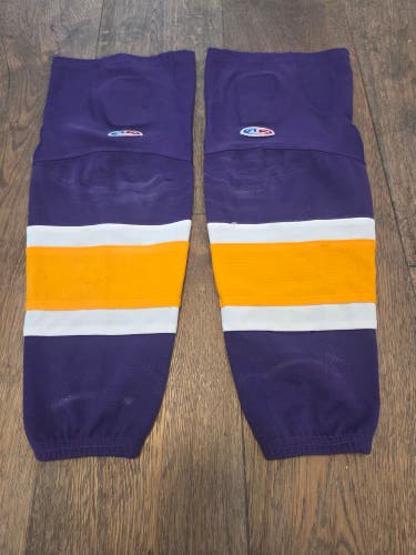 Purple and yellow kings youth Small Athletic Knit Socks Pro Stock (Used)