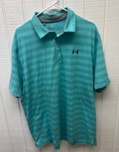Under Armour Golf Polo Men’s XL HEATGEAR Teal/Aqua Green Striped SS Activewear