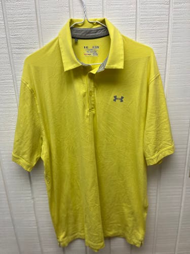 Under Armour HeatGear Men’s XL Yellow Polo Golf Loose Fit Shirt  Activewear
